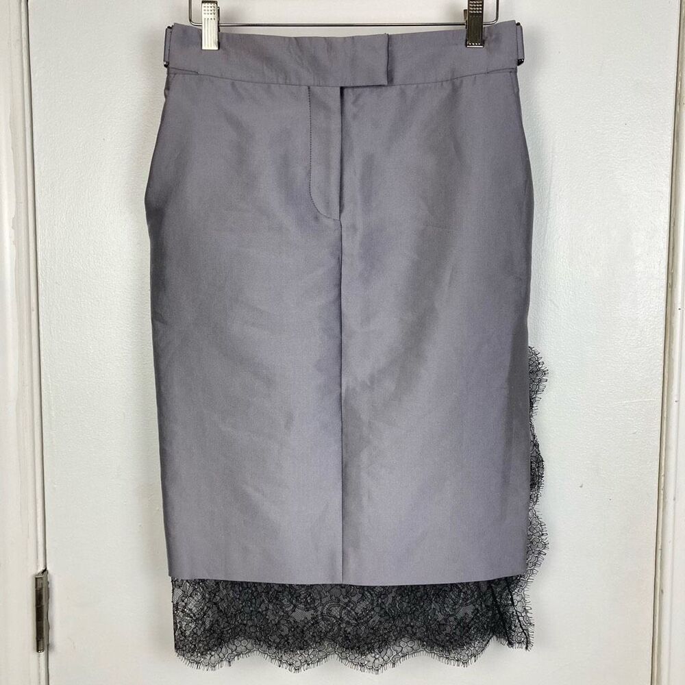 Tom Ford NWT Smoke‎ Black Lace Hem Pencil Side Slit Skirt Cotton Silk IT 38 US 4